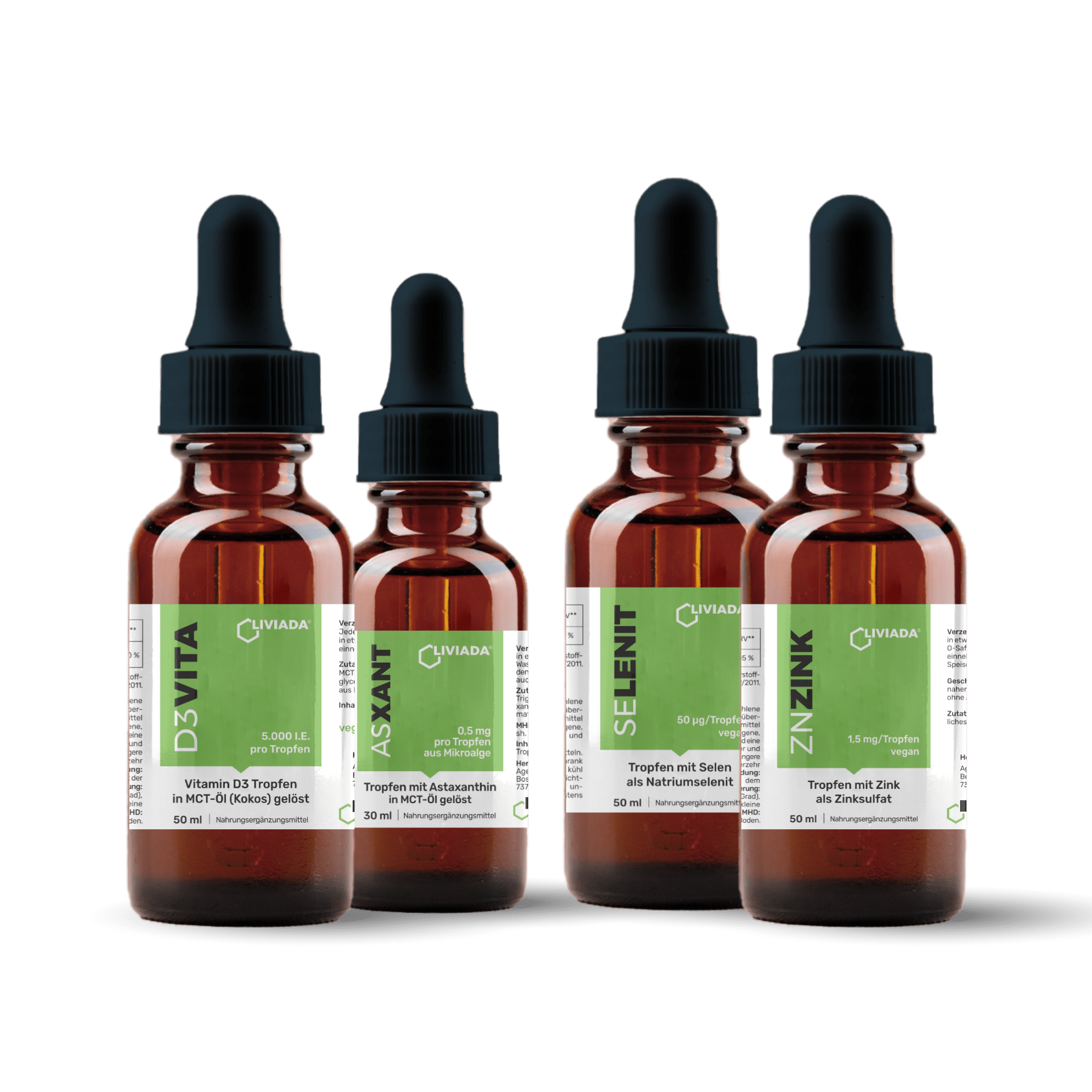 LIVIADA Tropfen-Starterset - Vitamin D-, Astaxanthin-, Selen- und Zink-Tropfen